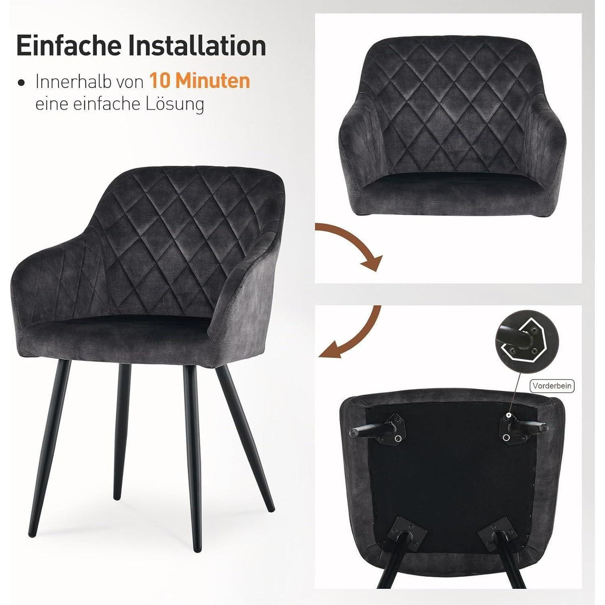 CLIPOP Esszimmerstühle 6er Set Samt Kohlenstoffgrau mit Armlehne