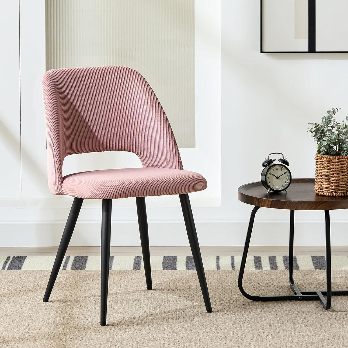 Esszimmerstühle 6er Set Rosa, Kordsamt & Metallbeine