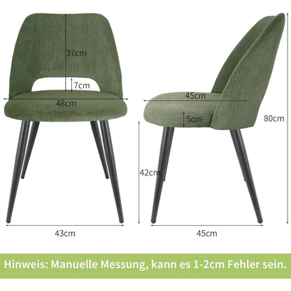 Esszimmerstühle 8er Set, Grün, Kordsamt & Metallbeine