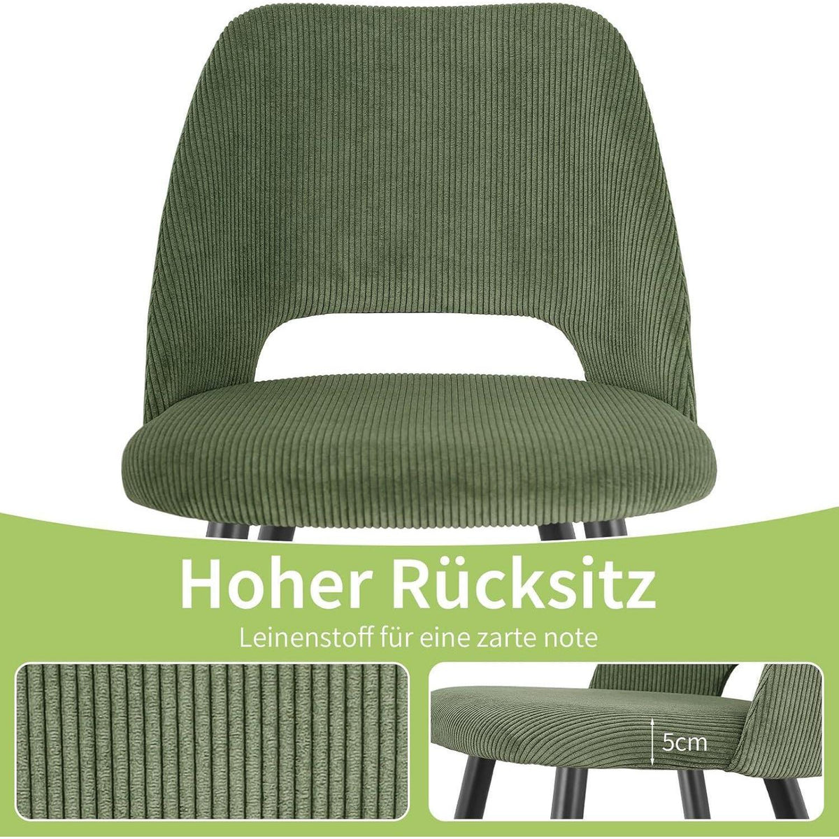 Esszimmerstühle 8er Set, Grün, Kordsamt & Metallbeine