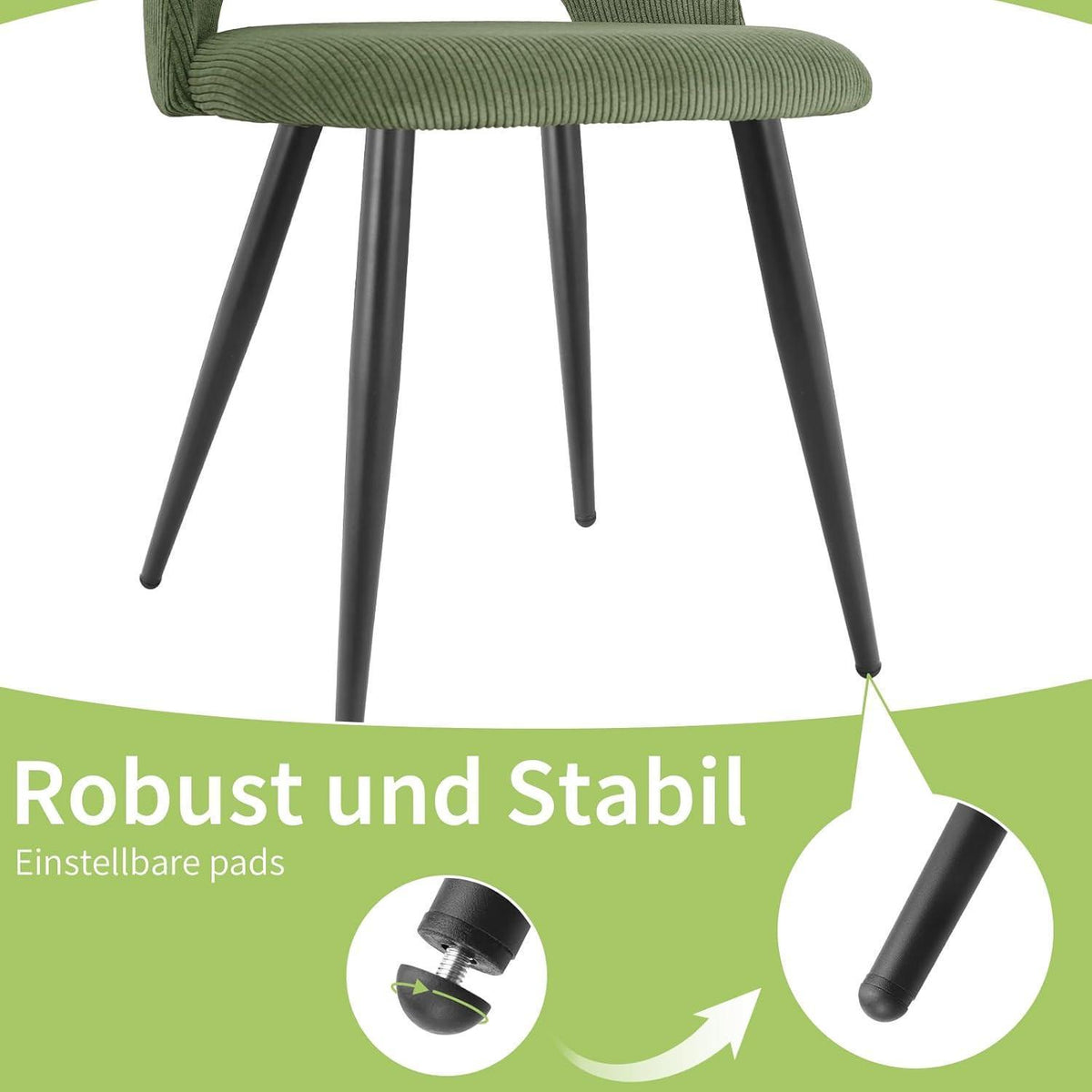 Esszimmerstühle 8er Set, Grün, Kordsamt & Metallbeine