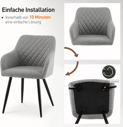 Esszimmerstühle 6er Set Leinen Bezug Armlehne Polsterstuhl Granitgrau