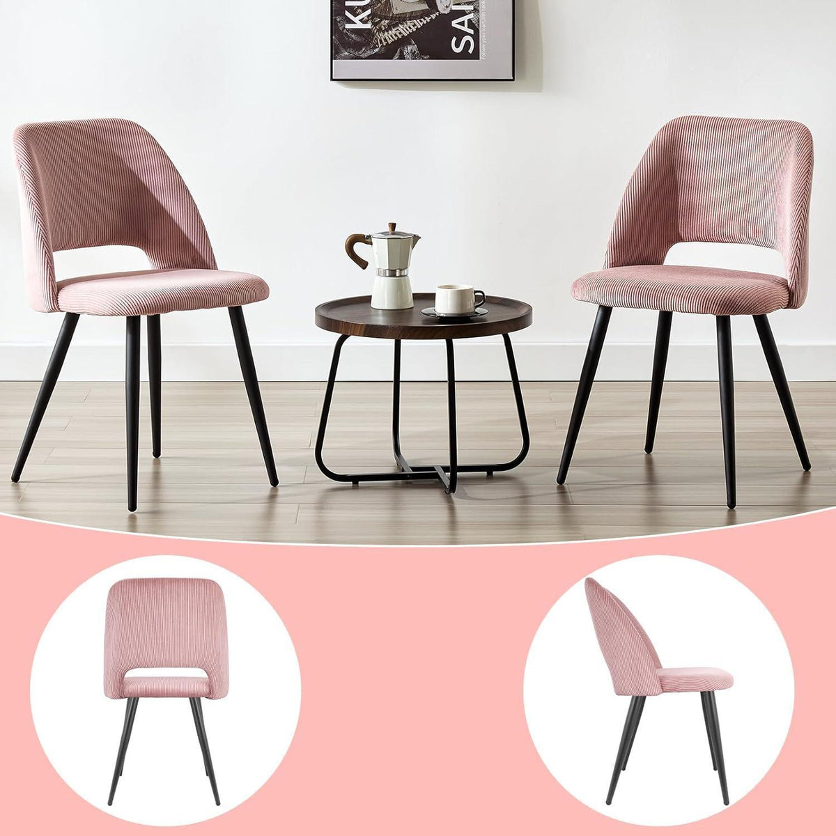 8 Esszimmerstühle Rosa Kordsamt Gepolstert, Ergonomisch & Robust