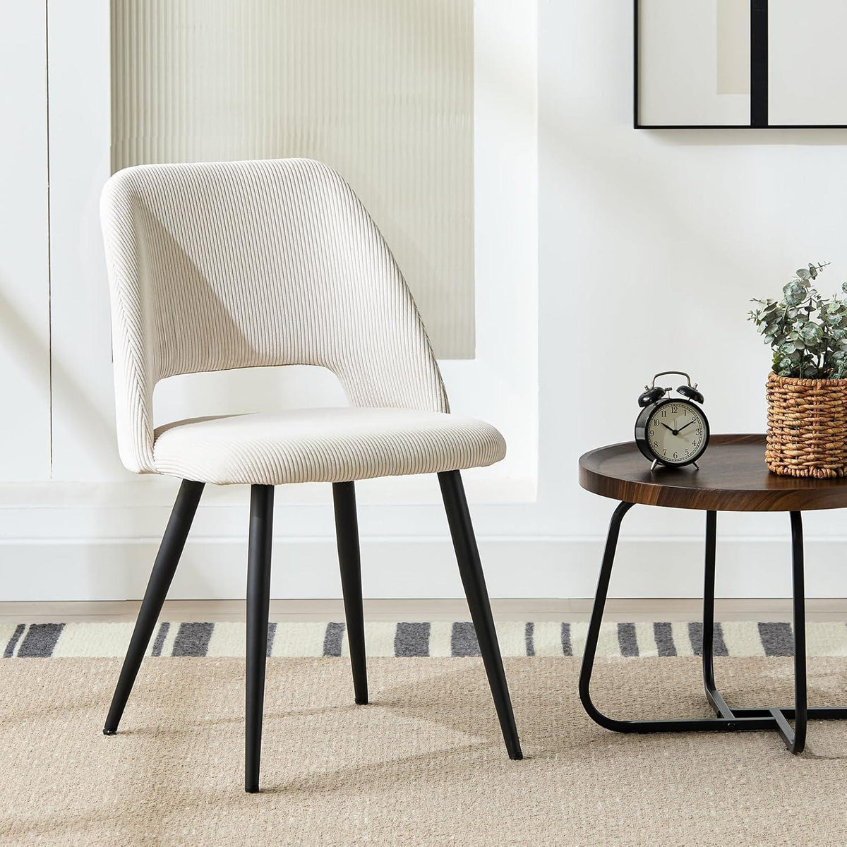 Esszimmerstühle 2er Set, Beige Kordsamt, Ergonomisch & Robust