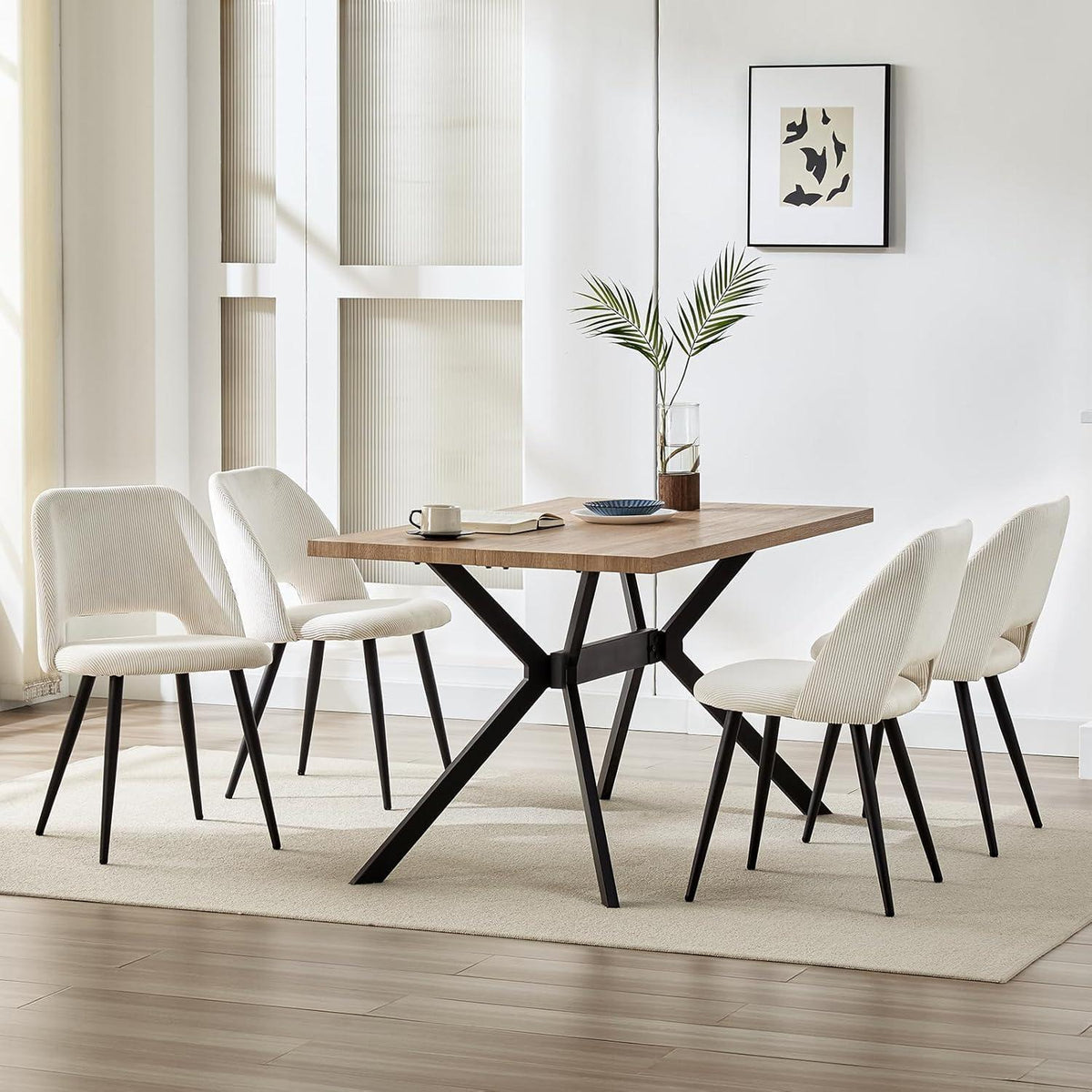 Esszimmerstühle 6er Set Kordsamt Gepolstert Beige