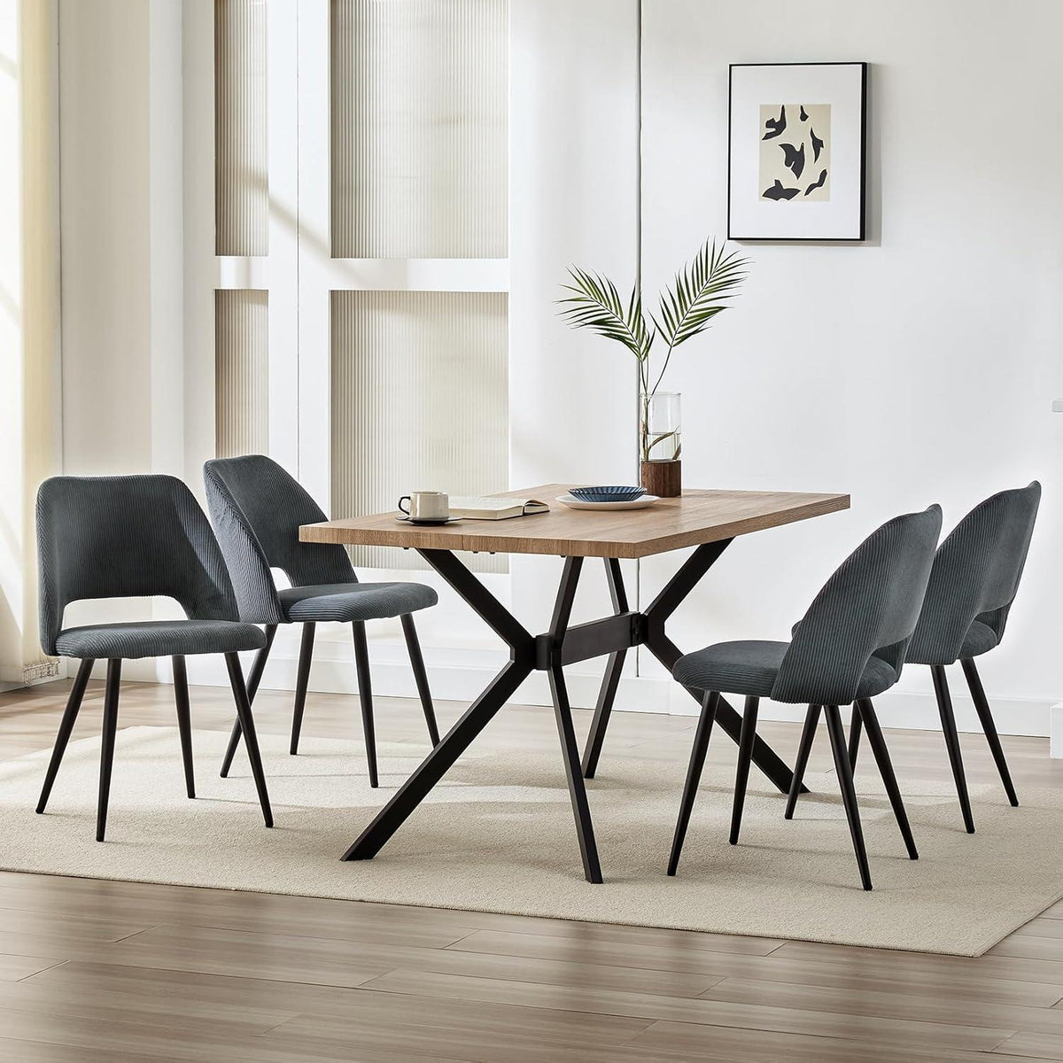 Esszimmerstühle 8er Set Schwarz, Kordsamt Gepolstert