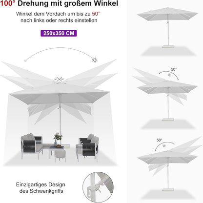 PURPLE LEAF Sonnenschirm 350x250 cm Twist Ampelschirm Weiß Alu-Gestell