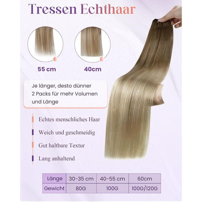 Echthaar Tressen Ombre Blond - Sew-in Weft 60cm