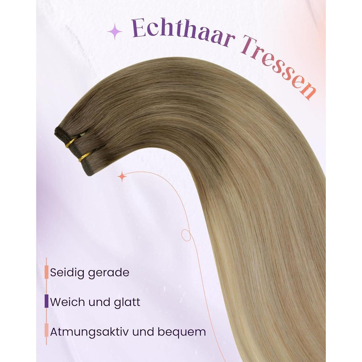 Echthaar Tressen Ombre Blond - Sew-in Weft 60cm