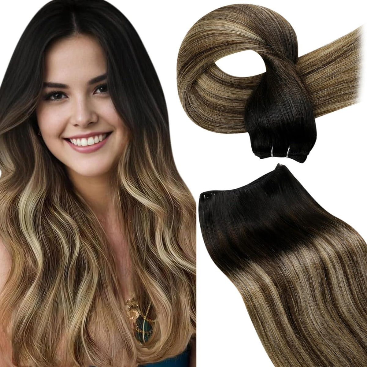 Echthaar Tressen Blayage Schwarz Ombre 60cm - 100g