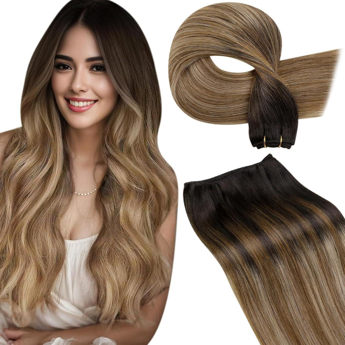 Echthaar Tressen Braun Ombre 60cm - 100g #2/6/18