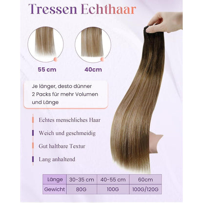 Echthaar Tressen Braun Ombre 60cm - 100g #2/6/18