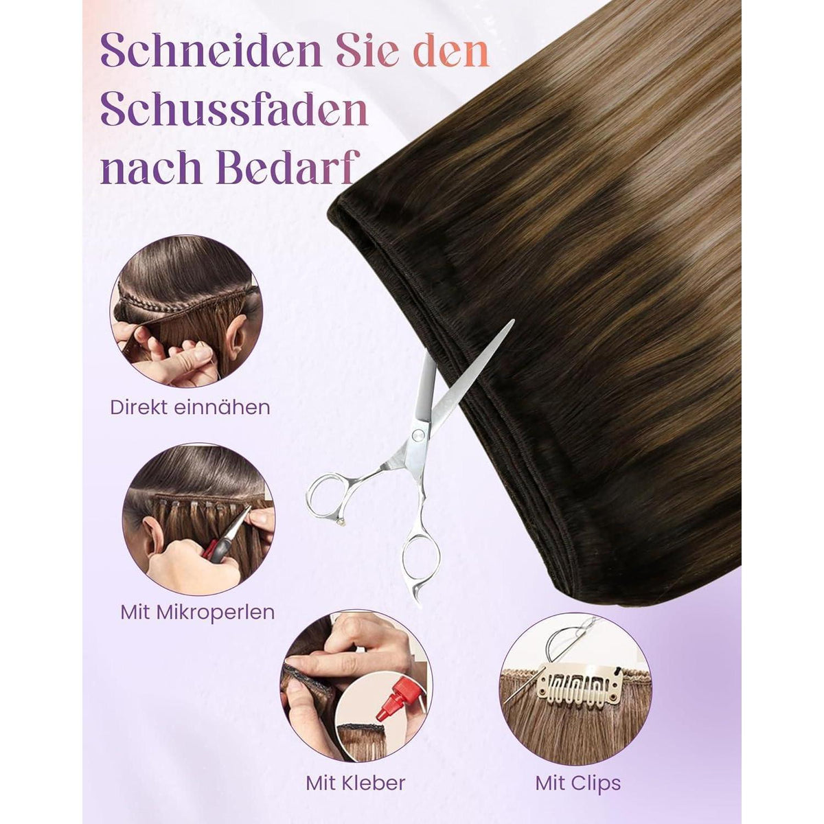 Echthaar Tressen Braun Ombre 60cm - 100g #2/6/18