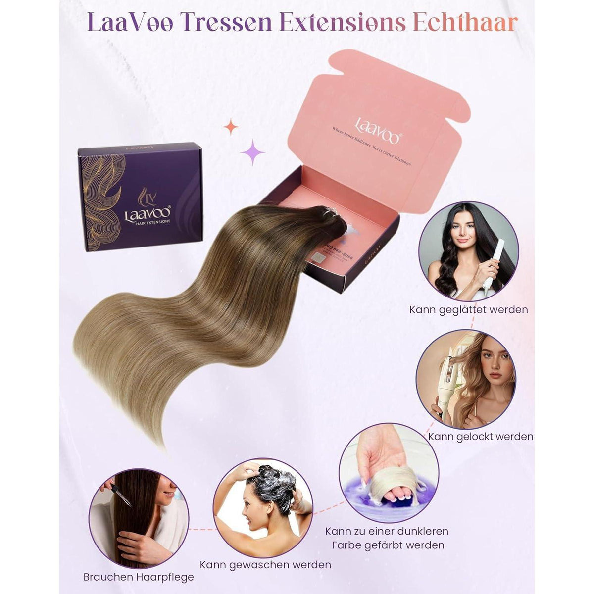 Echthaar Tressen Braun Ombre 60cm - 100g #2/6/18