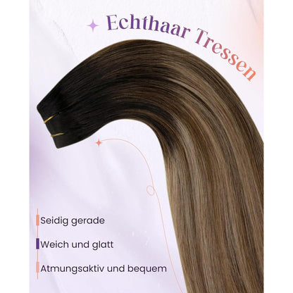 Echthaar Tressen Braun Ombre 60cm - 100g #2/6/18