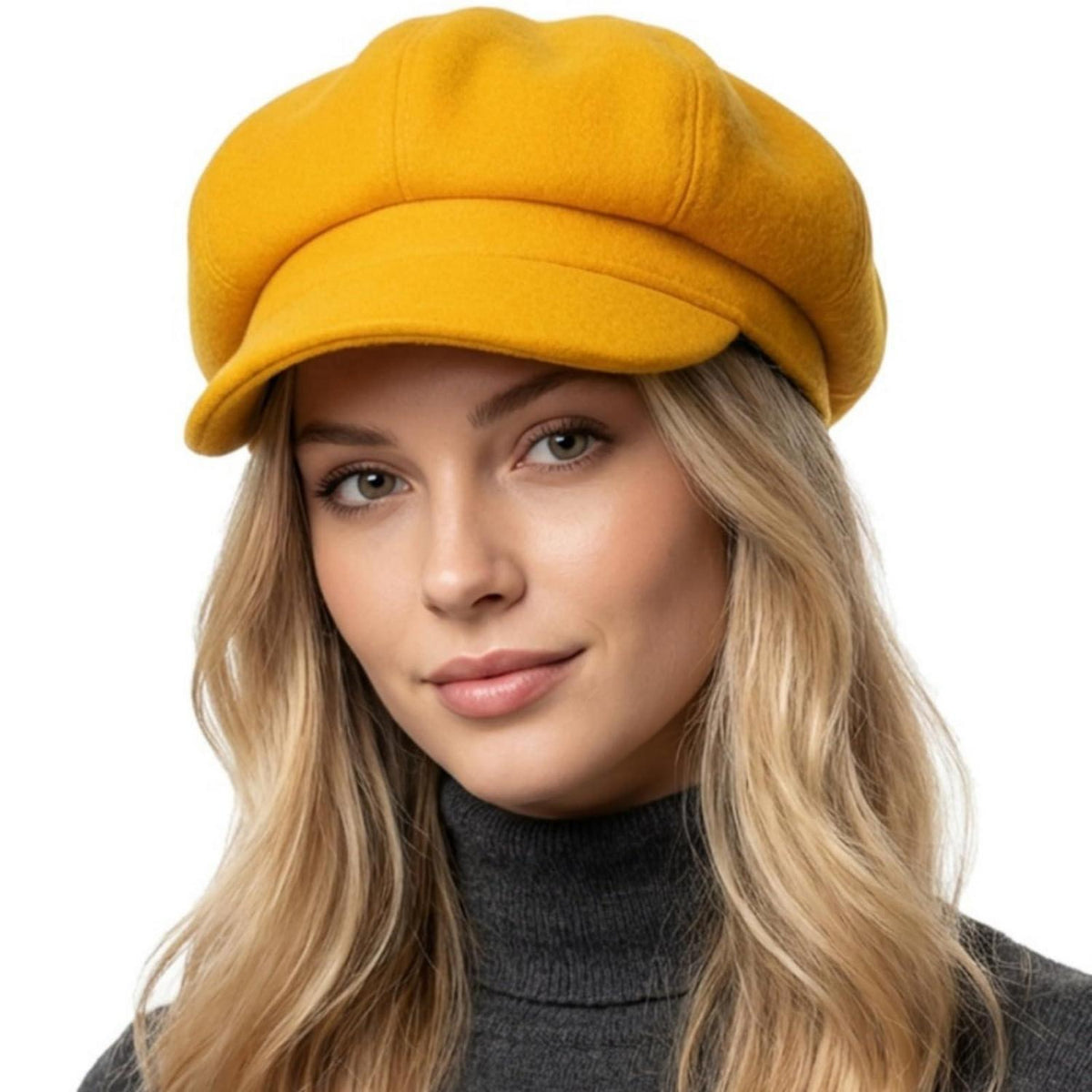 Vintage Damen Baskenmütze - Warme Winter Mütze Gelb