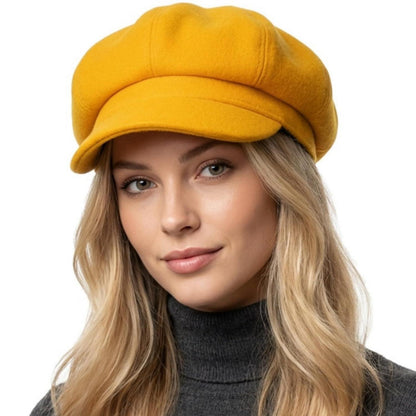 Vintage Damen Baskenmütze - Warme Winter Mütze Gelb