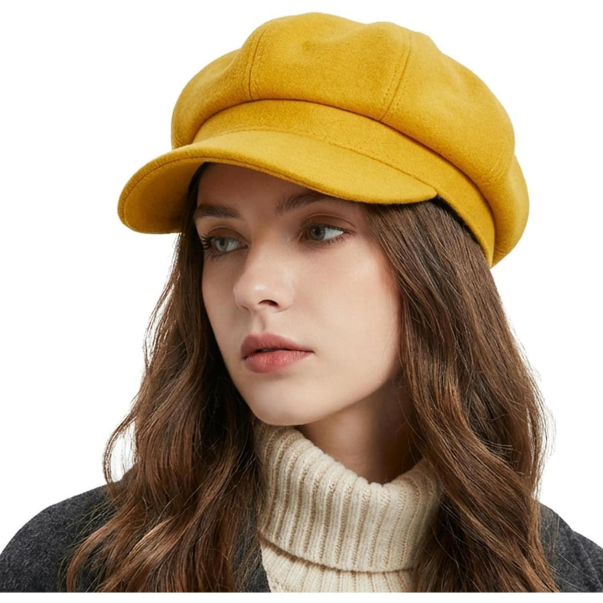 Vintage Damen Baskenmütze - Warme Winter Mütze Gelb