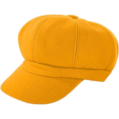 Vintage Damen Baskenmütze - Warme Winter Mütze Gelb
