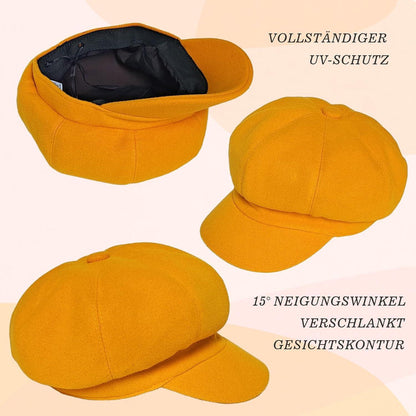 Vintage Damen Baskenmütze - Warme Winter Mütze Gelb