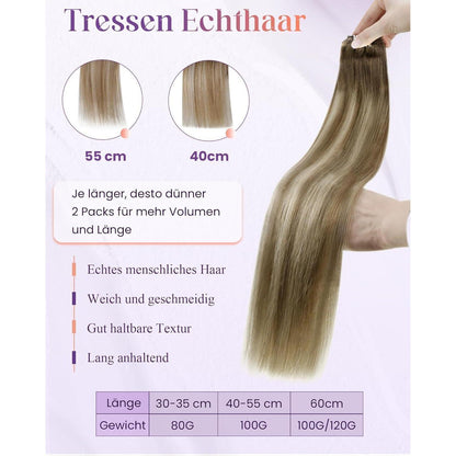 Echthaar Tressen Blayage Braun Ombre 60cm - 100g