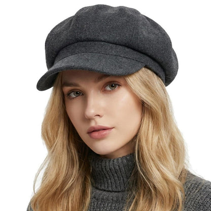 Vintage Damen Baskenmütze Winter Warme Achteck Cap Grau