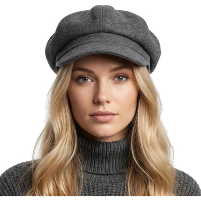 Vintage Damen Baskenmütze Winter Warme Achteck Cap Grau