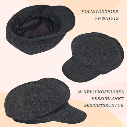 Vintage Damen Baskenmütze Winter Warme Achteck Cap Grau
