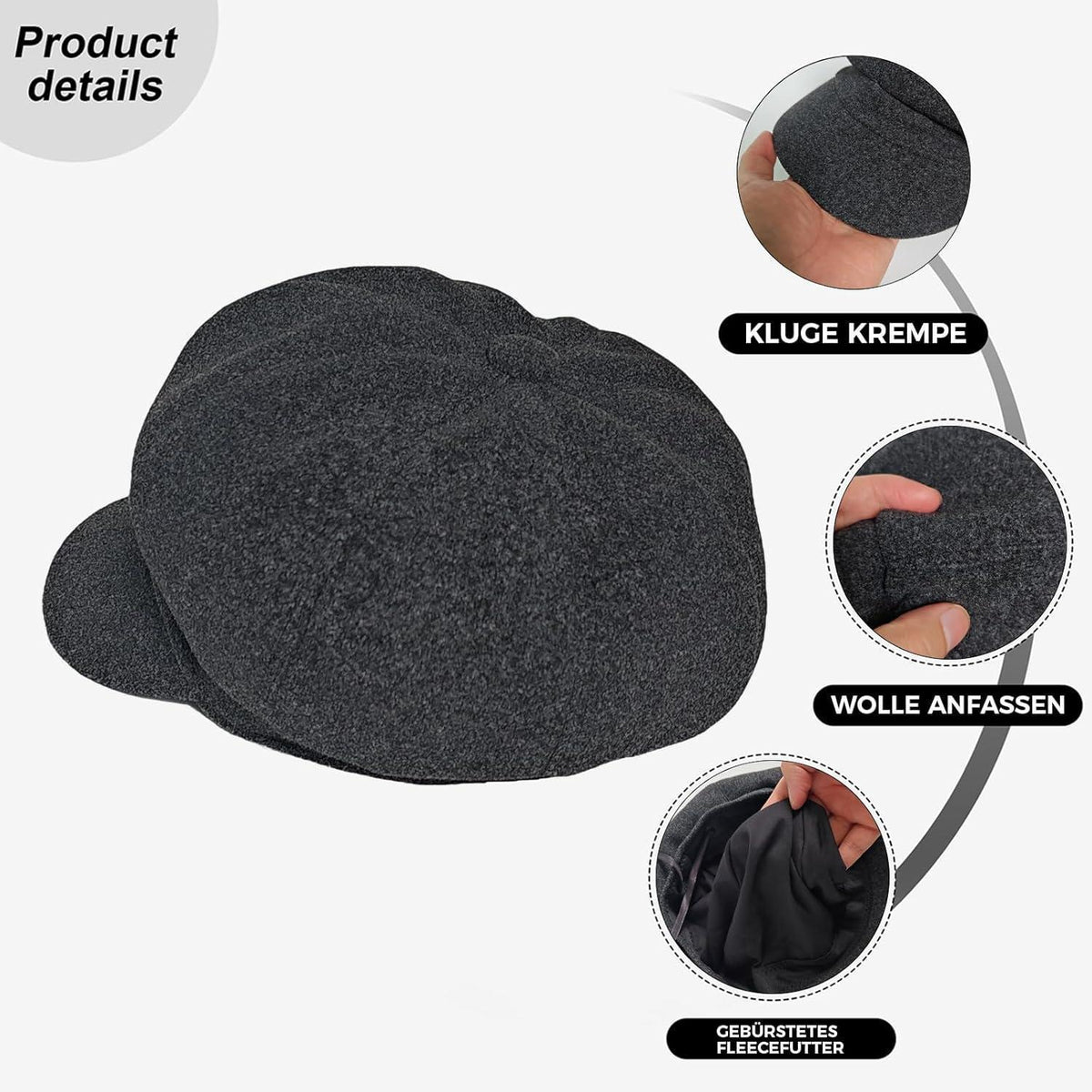 Vintage Damen Baskenmütze Winter Warme Achteck Cap Grau