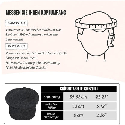 Vintage Damen Baskenmütze Winter Warme Achteck Cap Grau