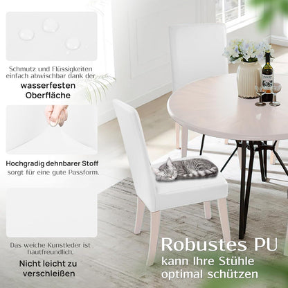 Stretch Stuhlhussen Set 6er - Weiß, Wasserabweisend in Lederoptik