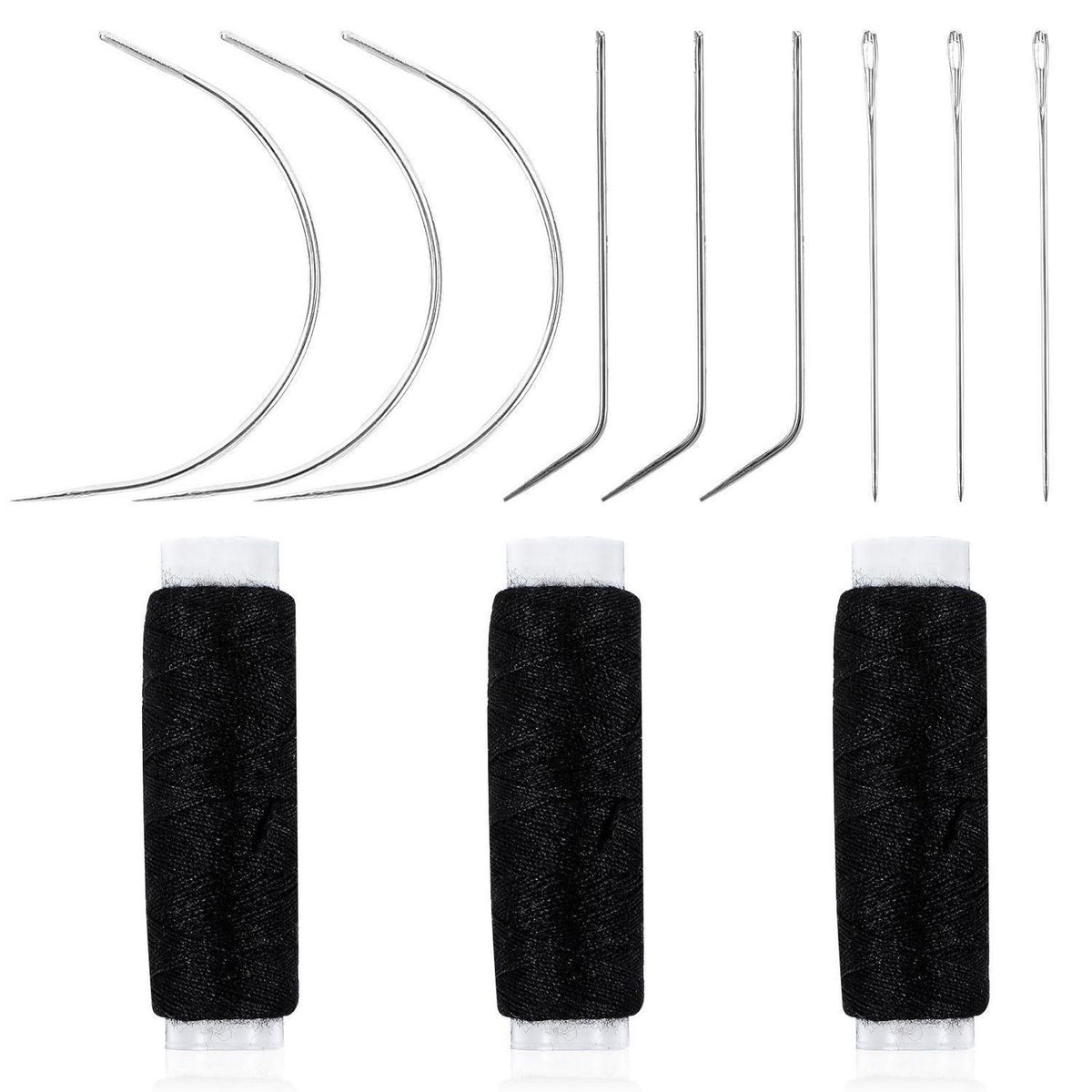 12er Set Haarwebnadel & Faden für Perücken & Haarverlängerung