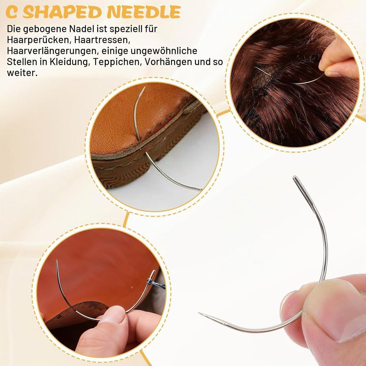 12er Set Haarwebnadel & Faden für Perücken & Haarverlängerung