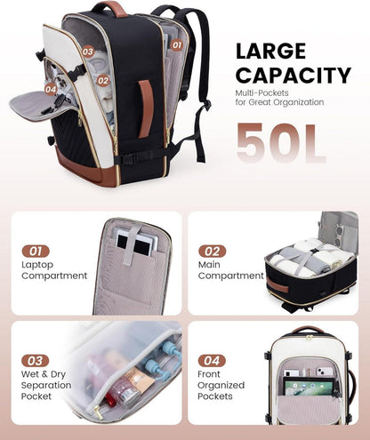 Handgepäck Rucksack Flugzeug 40L Reiserucksack Damen 18 zoll Laptop