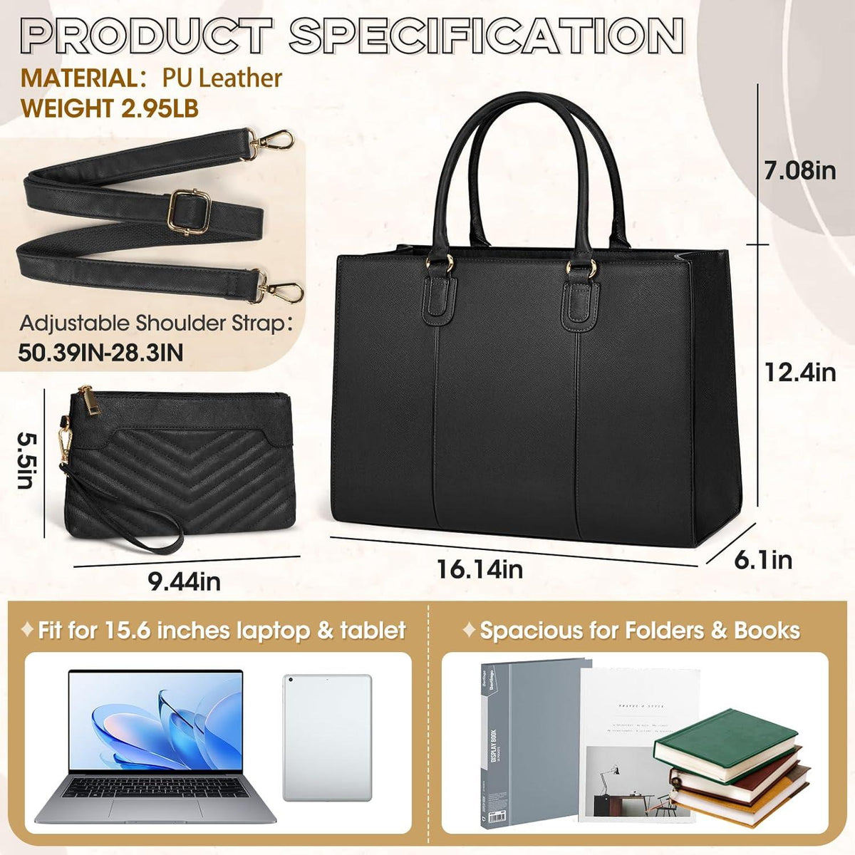 Damen Handtasche 15,6 Zoll Shopper Groß Arbeitstasche Tote Clutch