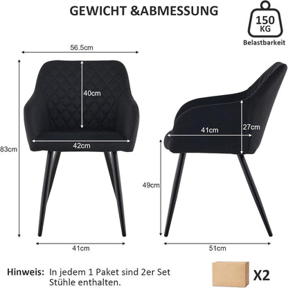 CLIPOP Esszimmerstühle 4er Set Leinen Bezug Armlehne Metallbeine