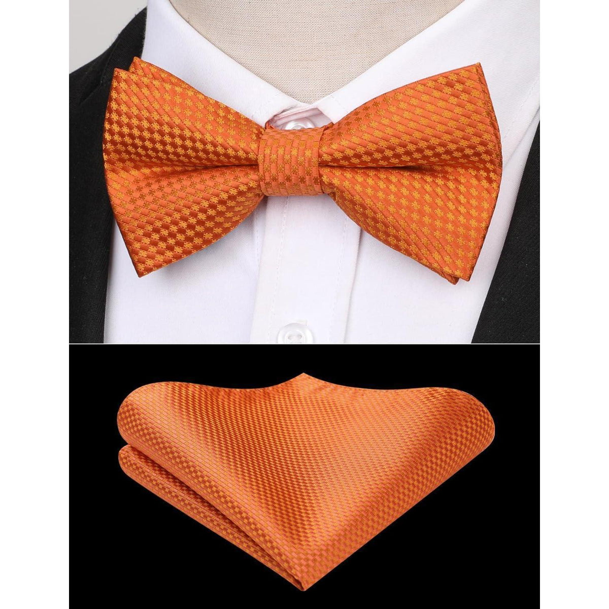 Herren Fliege mit Einstecktuch Set Orange Vorgebunden