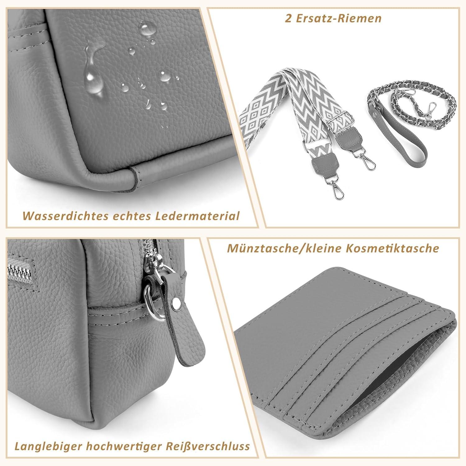 Handy Umhängetasche Echtes Leder Crossbody Bag Schwarz