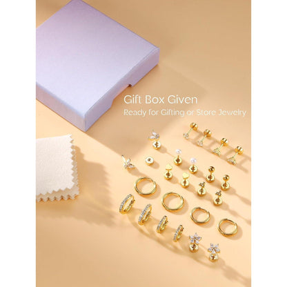 12 Paar Ohrringe Set Gold Silber | Edelstahl Piercing für Damen Herren