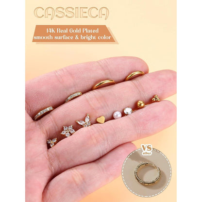 12 Paar Ohrringe Set Gold Silber | Edelstahl Piercing für Damen Herren