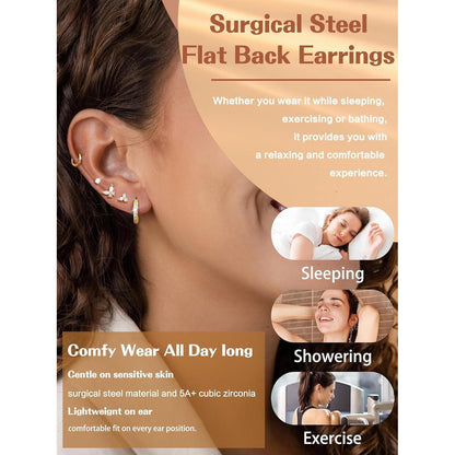 12 Paar Ohrringe Set Gold Silber | Edelstahl Piercing für Damen Herren