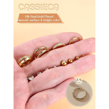 12 Paar Ohrringe Set Gold Silber | Edelstahl Piercing für Damen Herren