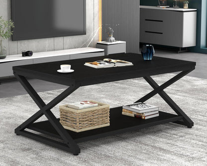 Couchtisch Beistelltisch Klein 100x60x45cm Schwarz Holz Metall