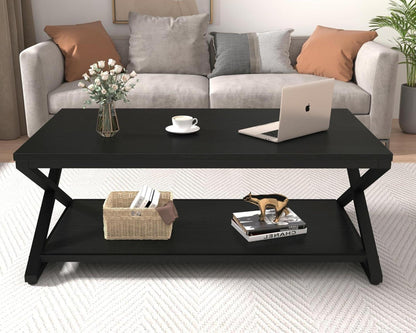 Mudmasa Couchtisch Schwarz mit Stauraum Modern 120x60x45 cm