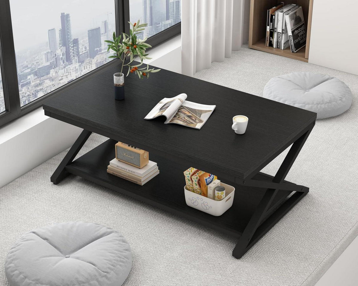 Couchtisch Schwarz Modern Stabil mit Stauraum 120 x 60 cm