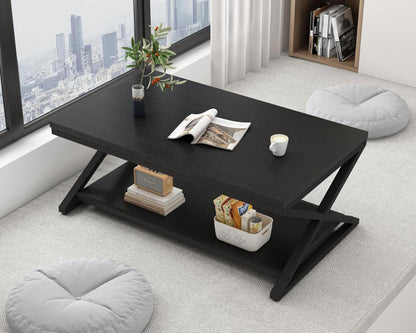 Couchtisch Schwarz Modern Stabil mit Stauraum 120 x 60 cm