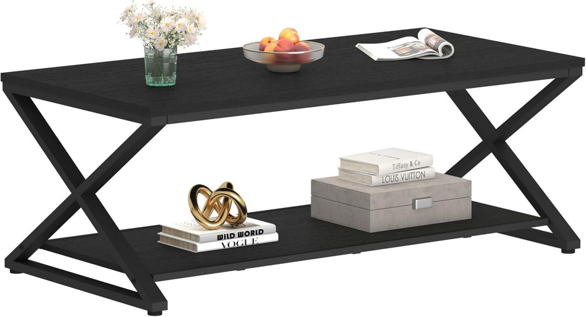 Couchtisch Schwarz Modern Stabil mit Stauraum 120 x 60 cm