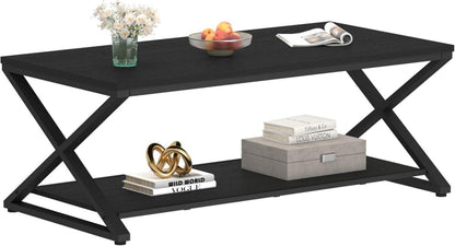 Couchtisch Schwarz Modern Stabil mit Stauraum 120 x 60 cm