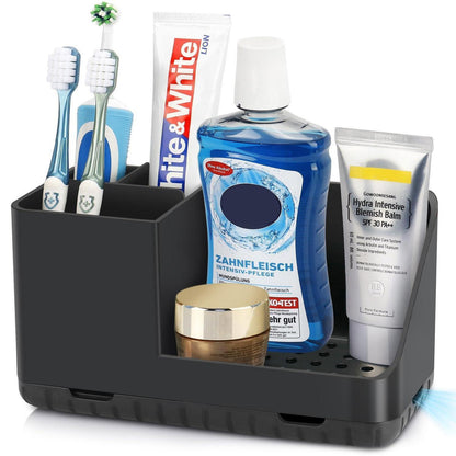 Zahnbürstenhalter mit Abfluss – Badezimmer Organizer Schwarz