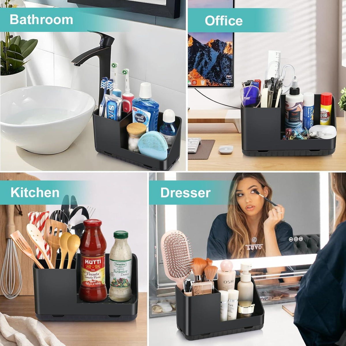 Zahnbürstenhalter mit Abfluss – Badezimmer Organizer Schwarz